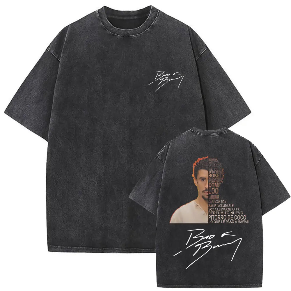 Washed Vintage Rapper Bad Bunny Debi Tirar Mas Fotos DTMF Graphic T Shirt Male Hip Hop Harajuku T-Shirt Men'S Oversized T-Shirts