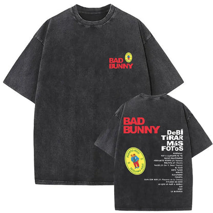 Washed Vintage Rapper Bad Bunny Debi Tirar Mas Fotos DTMF Graphic T Shirt Male Hip Hop Harajuku T-Shirt Men'S Oversized T-Shirts