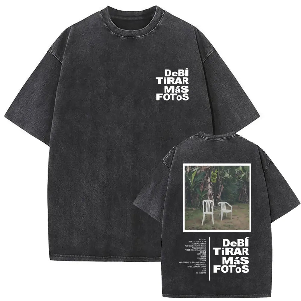 Washed Vintage Rapper Bad Bunny Debi Tirar Mas Fotos DTMF Graphic T Shirt Male Hip Hop Harajuku T-Shirt Men'S Oversized T-Shirts