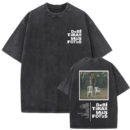 Washed Vintage Rapper Bad Bunny Debi Tirar Mas Fotos DTMF Graphic T Shirt Male Hip Hop Harajuku T-Shirt Men'S Oversized T-Shirts
