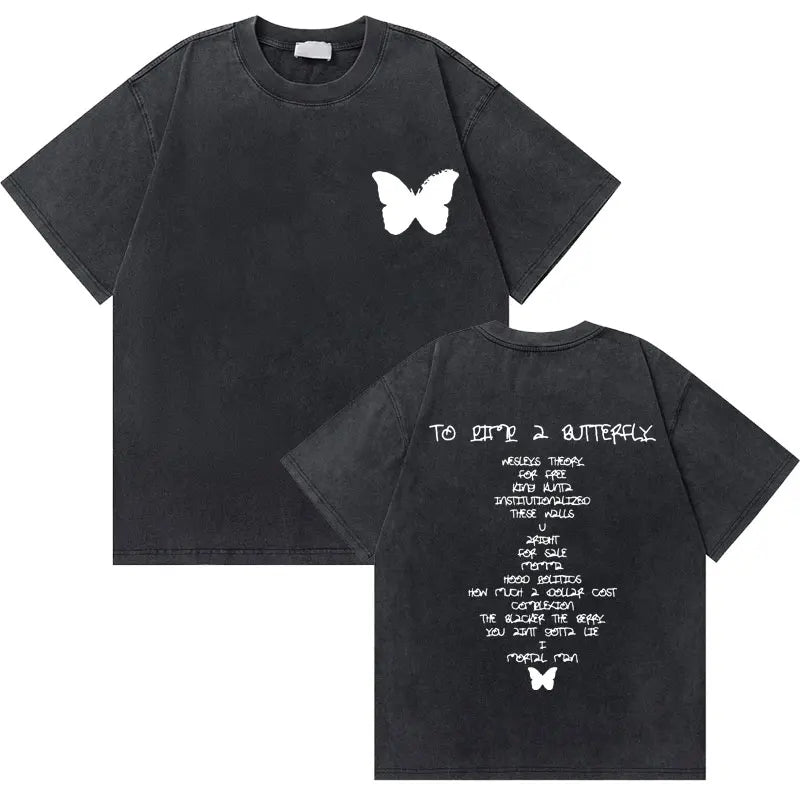 Washed Vintage Rapper Kendrick Lamar to Pimp a Butterfly Graphic Tshirt Men Hip Hop Rap Style T Shirts Male Oversized T-Shirts