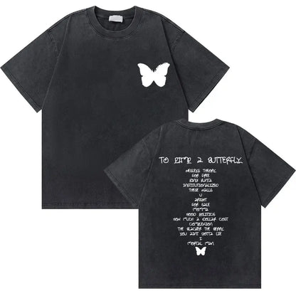Washed Vintage Rapper Kendrick Lamar to Pimp a Butterfly Graphic Tshirt Men Hip Hop Rap Style T Shirts Male Oversized T-Shirts