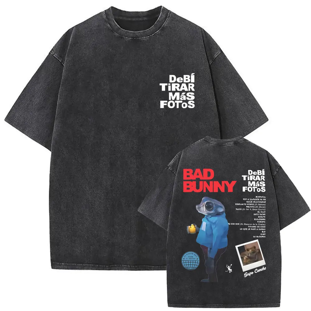 Washed Vintage Rapper Bad Bunny Debi Tirar Mas Fotos DTMF Graphic T Shirt Male Hip Hop Harajuku T-Shirt Men'S Oversized T-Shirts