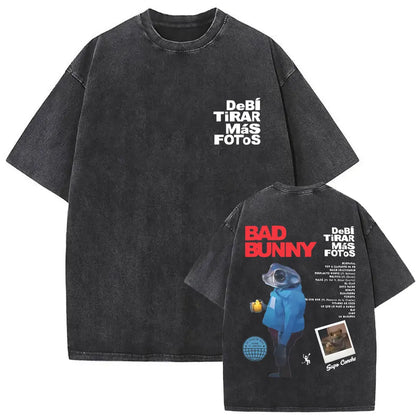 Washed Vintage Rapper Bad Bunny Debi Tirar Mas Fotos DTMF Graphic T Shirt Male Hip Hop Harajuku T-Shirt Men'S Oversized T-Shirts