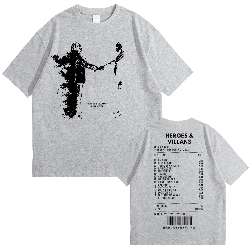 Rapper Metro Boomin Heroes & Villains Double Sided Print T-Shirts Men Women Hip Hop Vintage Oversize Tshirt Male Cool Streetwear