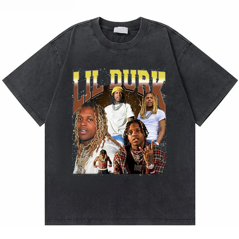 Washed Vintage Rapper Lil Durk Healing Tour T-Shirt Men Women Hip Hop Fashion Oversized Tshirt Male Casual 100% Cotton T Shirts