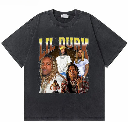 Washed Vintage Rapper Lil Durk Healing Tour T-Shirt Men Women Hip Hop Fashion Oversized Tshirt Male Casual 100% Cotton T Shirts