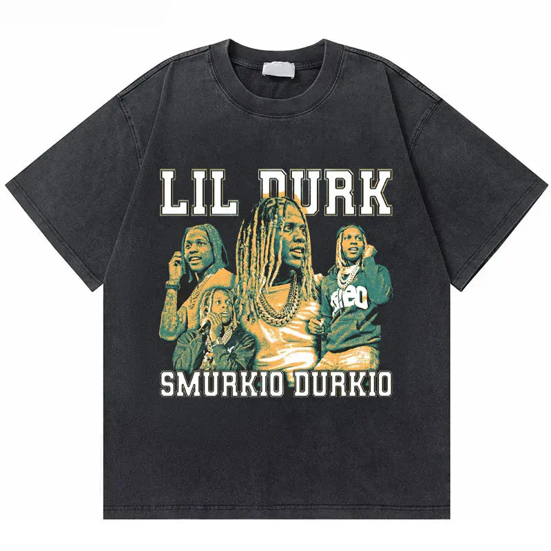 Washed Vintage Rapper Lil Durk Healing Tour T-Shirt Men Women Hip Hop Fashion Oversized Tshirt Male Casual 100% Cotton T Shirts