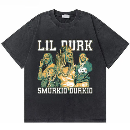 Washed Vintage Rapper Lil Durk Healing Tour T-Shirt Men Women Hip Hop Fashion Oversized Tshirt Male Casual 100% Cotton T Shirts