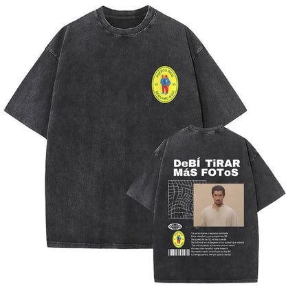 Washed Vintage Rapper Bad Bunny Debi Tirar Mas Fotos DTMF Graphic T Shirt Male Hip Hop Harajuku T-Shirt Men'S Oversized T-Shirts
