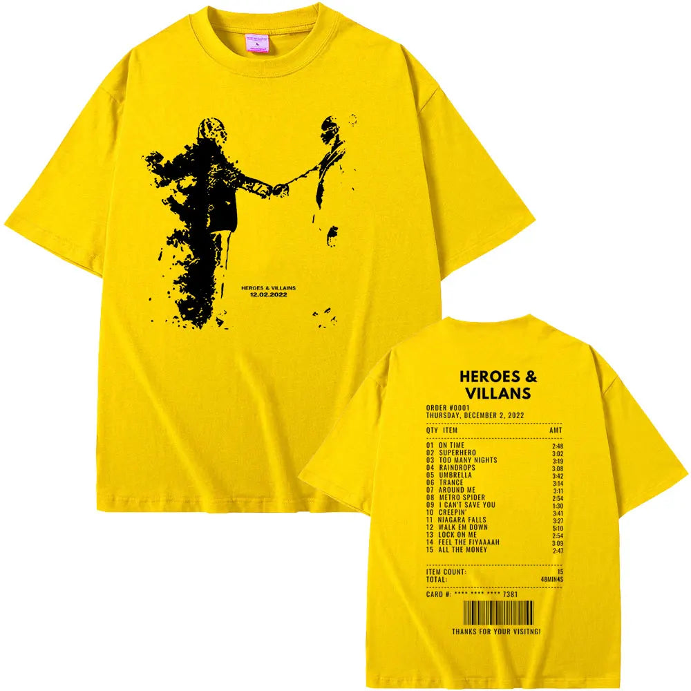 Rapper Metro Boomin Heroes & Villains Double Sided Print T-Shirts Men Women Hip Hop Vintage Oversize Tshirt Male Cool Streetwear