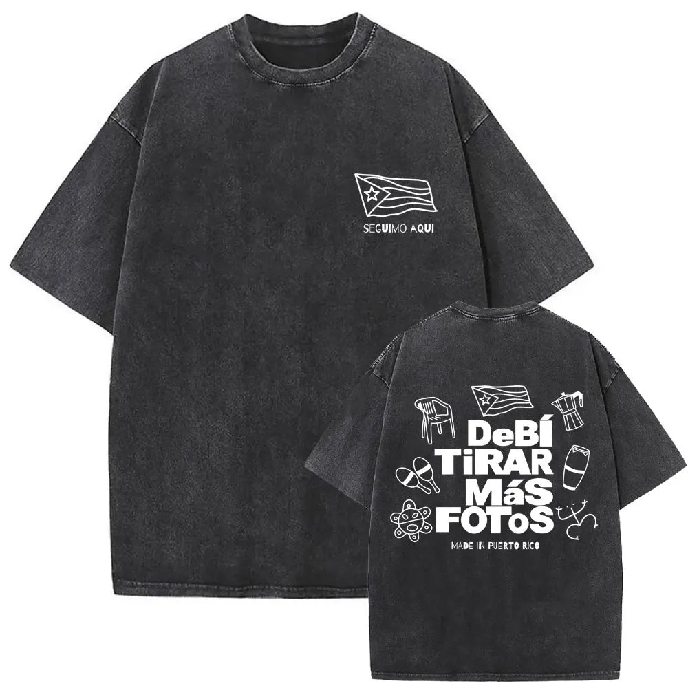Washed Vintage Rapper Bad Bunny Debi Tirar Mas Fotos DTMF Graphic T Shirt Male Hip Hop Harajuku T-Shirt Men'S Oversized T-Shirts