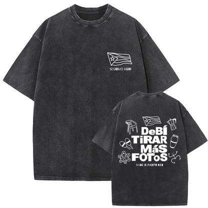 Washed Vintage Rapper Bad Bunny Debi Tirar Mas Fotos DTMF Graphic T Shirt Male Hip Hop Harajuku T-Shirt Men'S Oversized T-Shirts