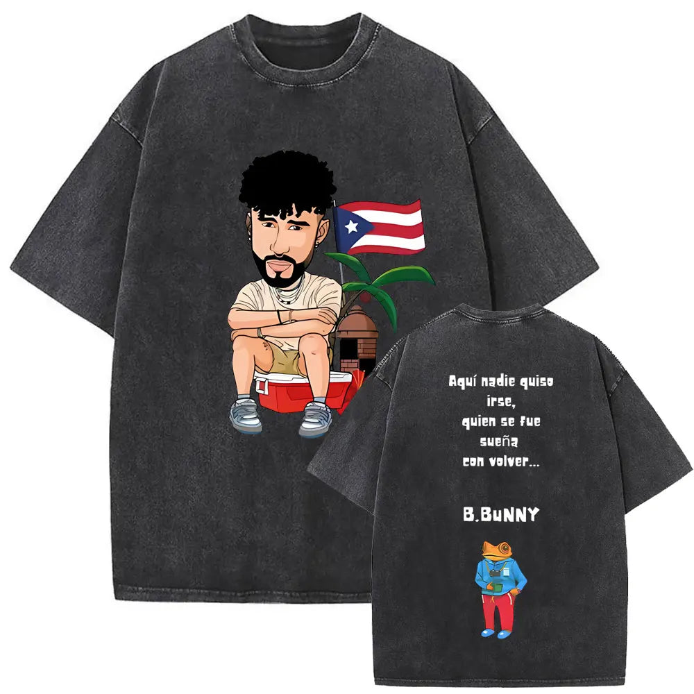 Washed Vintage Rapper Bad Bunny Debi Tirar Mas Fotos DTMF Graphic T Shirt Male Hip Hop Harajuku T-Shirt Men'S Oversized T-Shirts