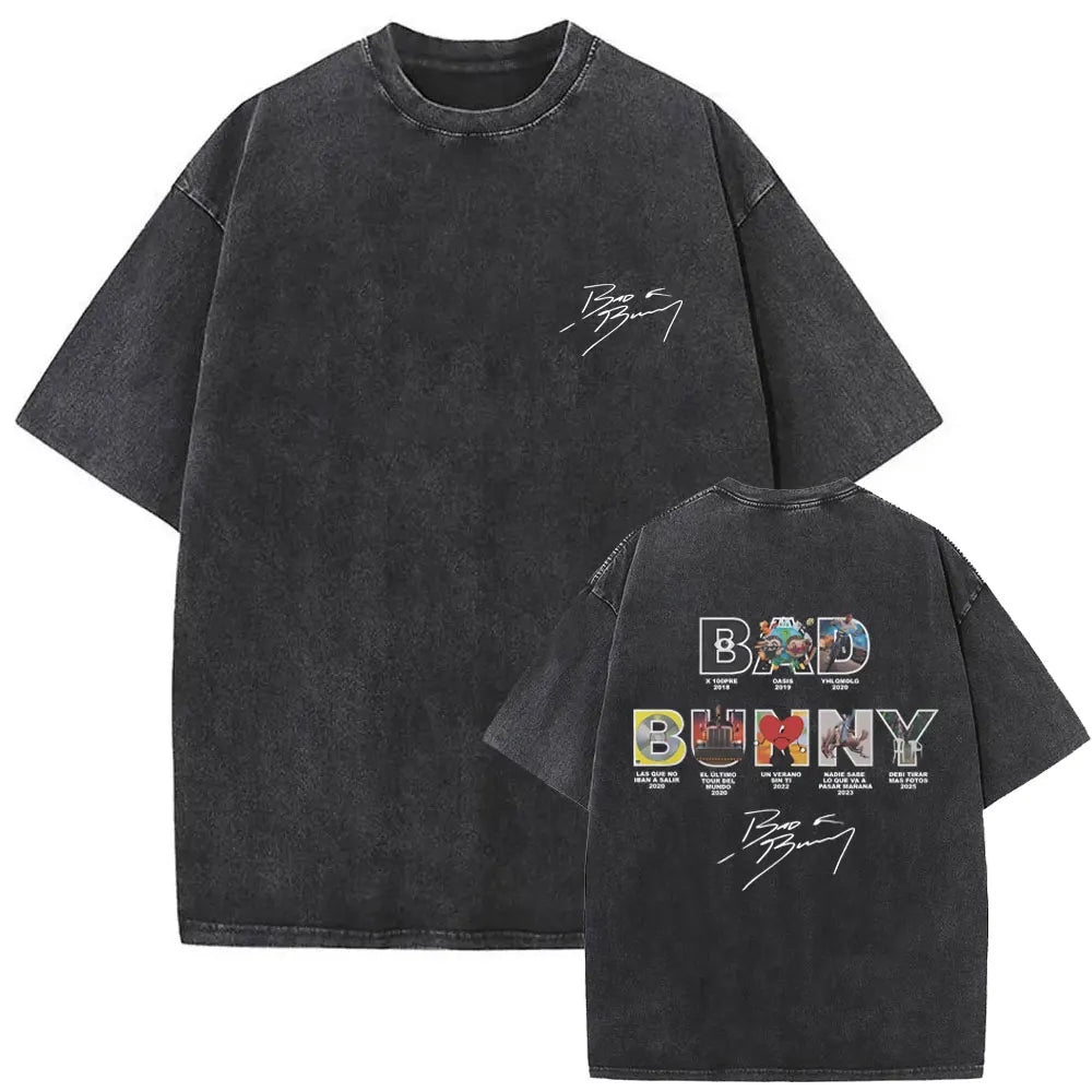 Washed Vintage Rapper Bad Bunny Debi Tirar Mas Fotos DTMF Graphic T Shirt Male Hip Hop Harajuku T-Shirt Men'S Oversized T-Shirts